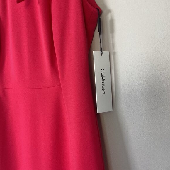 CALVIN KLEIN BOW TIE SHEATH DRESS HOT PINK SIZE 6 NWT OFFICE DATE NIGHT PARTY - Picture 4 of 13